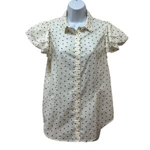 Liz Claiborne Flutter Sleeve Chenille Swiss Dot Dainty Floral Blouse Top Size 10